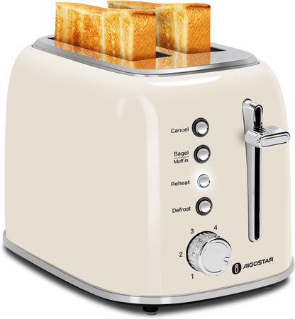 Toaster 2 Slice, Retro Extra-Wide Slot, Cream White | Best Rated Prime, for Toasting Bagels, Breads, Waffles & More, Cancel, Defrost & 6 Browning, Removable Crumb Tray1