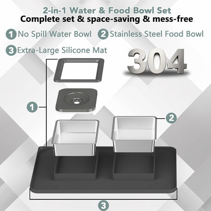 No Spill 1.5L Large Stainless Steel Dog Water and Food Bowl Set | 2-In-1 304 Material Bowl Set, No-Spill Water/Food, Floating Disk Slows Drinking, Anti-Slip Mat, Easy to Clean, Home/Travel6