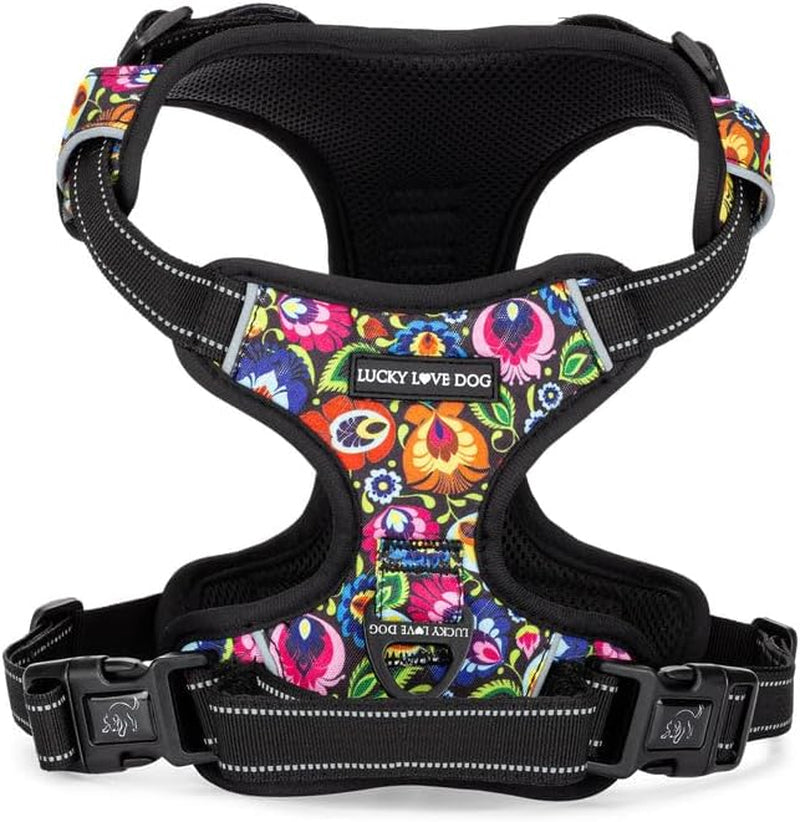 lucky-love-dog-no-pull-dog-harness-adjustable-and-easy-to-walk-cute-patterned-harness-for-medium-male-female-dogs-blackbird-medium