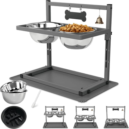 Elevated Dog Bowls with Slow Feeder for Large Dogs – Adjustable Raised Stand with 2 Stainless Steel Bowls & Spill-Proof Mat, Non-Slip Dog Feeder for Large & Medium Dogs (Black)13