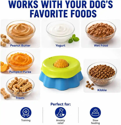 Slow Feeder Dog Bowl with Rolling Ball - 2-In-1 Silicone Dog Lick Bowl for Liquid Treats, Anti-Slip Interactive Licking Toy for Small Medium Large Dogs Cats, Food-Grade Easy Clean (Blue+Yellow)4