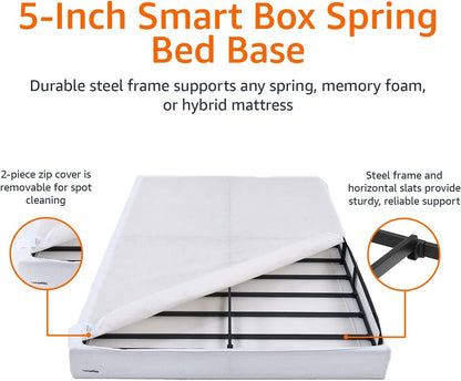 Smart Box Spring Bed Base, 5-Inch Height Mattress Foundation, Tool-Free Easy Assembly, Metal Support, Full, 74" X 53"4
