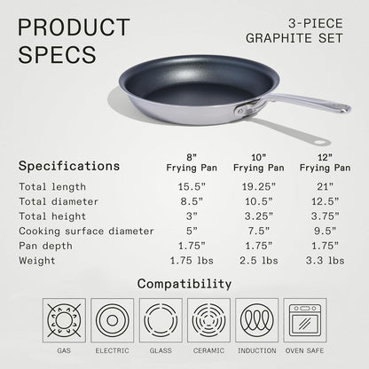 Made in Cookware - Procoat Non Stick 3 Piece Frying Pan Set (Includes 8", 10", 12") - 5 Ply Stainless Clad - Professional Cookware - Crafted in Italy - Induction Compatible - (Graphite)2
