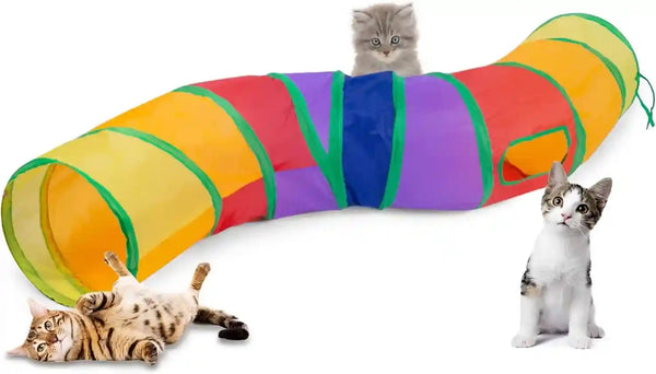 Sheldamy Cat Tunnel, S-2-Way Cat Tunnels for Indoor Cats, Collapsible Cat Play Tunnel, Interactive Toy Maze Cat House with 1 Play Ball for Cats, Puppy, Kitty, Kitten, Rabbit (Blue & Black)14