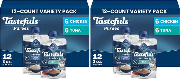 Blue Buffalo Tastefuls Purées Variety Pack Wet Cat Food Complement (Chicken & Tuna) Made with Natural Ingredients, for All Life Stages, 3-Oz. Resealable Pouches (12 Count)11