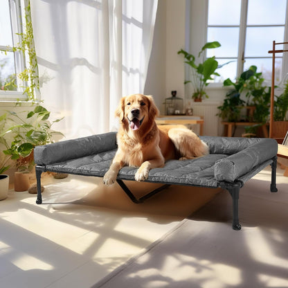 Veehoo Outdoor Elevated Dog Bed with Waterproof Bolster Cushion, Cooling | Raised Dog Bed with Removable & Washable Mat Topper, Breathable Mesh, Dog Couch Cot for Indoor Outdoor, 42", Large, Black9