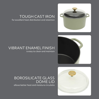 Sur La Table Kitchen Essential Supper Club 5-Quart Enamel-Coated Cast Iron Dutch Oven Pot with Oven Safe Glass Lid, Oven-To-Table Cookware for Bread, Soups, Stews & Braising - Juniper Green4