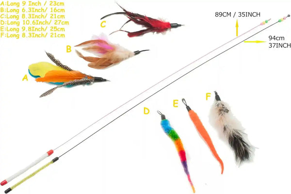 Fashion'S Talk Feather Wire Wands Kitten Toys Worm Teaser Wand Cat Toy with Replacement Pack2