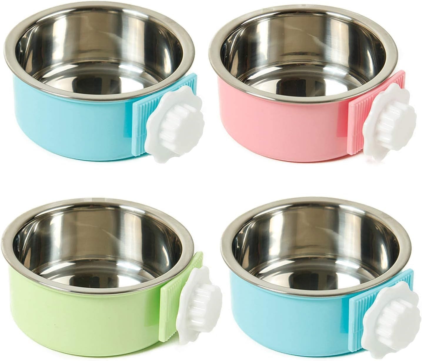 kathson-crate-dog-bowl-removable-stainless-steel-hanging-pet-kennel-cage-bowl-food-water-feeder-coop-cup-for-puppy-cat-rabbit-guinea-pigs-ferret-bird-2-pcs-size-m-blue-and-green