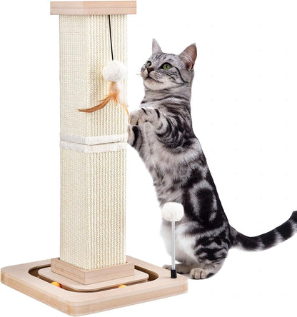 LIFLIX 27" Cat Scratching Post, Sisal Cat Scratcher with Interactive Track Balls and Hanging Balls, Vertical Scratching Posts for Indoor Cats and Kittens1