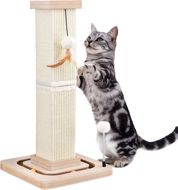 LIFLIX 27" Cat Scratching Post, Sisal Cat Scratcher with Interactive Track Balls and Hanging Balls, Vertical Scratching Posts for Indoor Cats and Kittens1