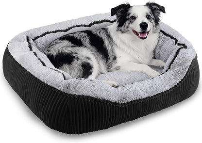Washable Dog Bed for Small Medium Sized Dogs, Rectangle Small Puppy Cat Dog Beds, Orthopedic Pet Bed, Soft Breathable Calming Pet Sofa Bed Anti-Anxiety with Anti-Slip Buttom, S(20"X19"X6")11