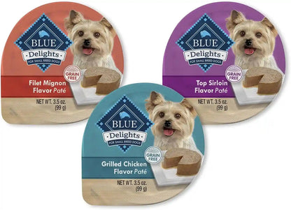 Blue Buffalo Delights Variety Pack Natural Grain Free Wet Dog Food for Small Breed Dogs (Filet Mignon Flavor & New York Strip Flavor) in Gravy with Natural Ingredients, 3.5-Oz. Each (12 Cups)21