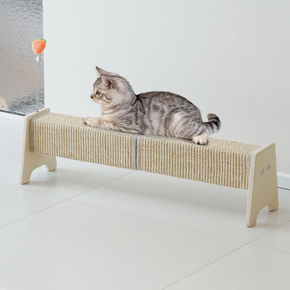 Cat Scratching Post, 30" Horizontal Sisal Scratch Post for Indoor Cats, Durable Cat Furniture Protector with Spring Toy1