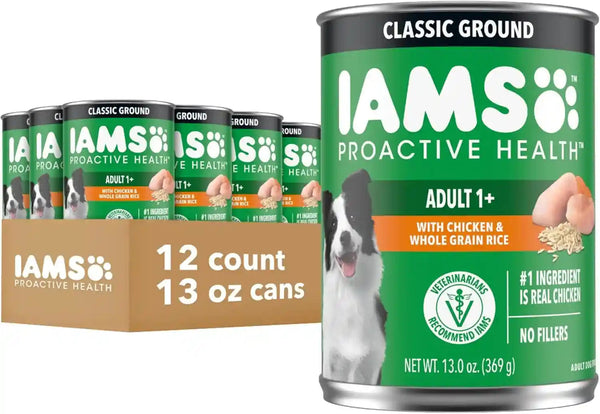 IAMS Proactive Health Ground Wet Dog Food, Chicken, 13 Oz, 12 Pack | Made with Real Chicken, Omega-6 for Skin & Coat, No Fillers or Artificial Flavors, 100% Complete & Balanced Adult Maintenance1