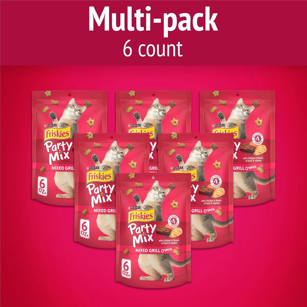 Purina Friskies Cat Treats, Party Mix Mixed Grill Crunch - (Pack of 6) 6 Oz. Pouches2