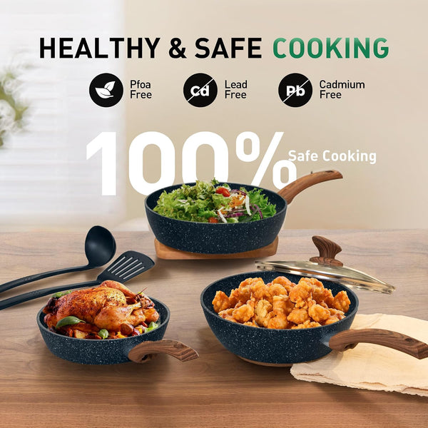 Pots and Pans Set, 12 Piece Blue Kitchen Cookware Sets Nonstick | Induction Compatible, Granite Pans Set for Cooking, 100% PFOA & PFAS Free Non-Toxic, Easy to Clean, Even Heating6