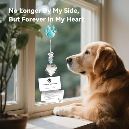 Dog Memorial Gifts for Loss of Dog, Pet Sympathy, Dog Memorial Suncatcher | Thoughtful Dogs and Cats Bereavement Remembrance Gifts, Natural Cat'S Eye Paw Crystal Suncatcher8