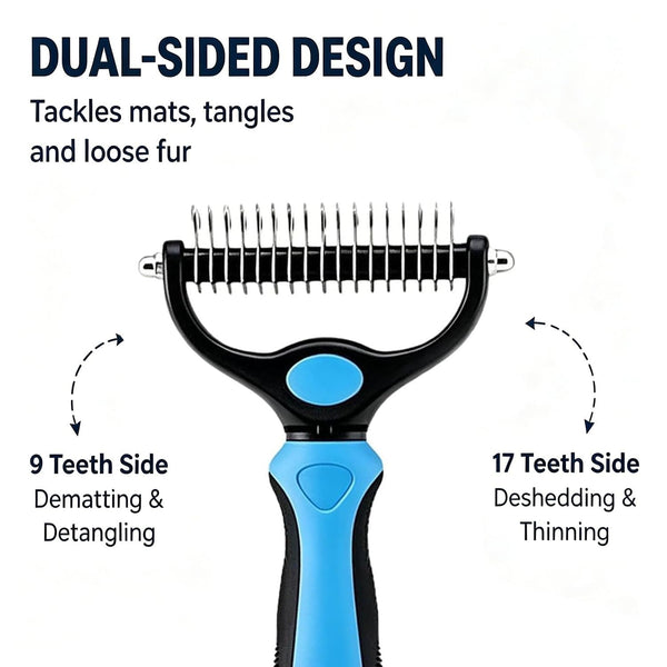 Dematting Comb for Dogs and Cats, Undercoat Pet Brush for Long Hair, Deshedding Brush for Dog Removes Tangles Knots and Loose Fur, 2-In-1 Double Tooth Comb Undercoat Rake Dog Brush2