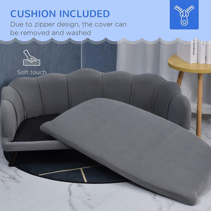 Pawhut Velvet Large Dog Couch with Foam Cushion for Big Dogs Charcoal Gray | Soft and Cute Puppy Sofa Bed, Pearl Design5