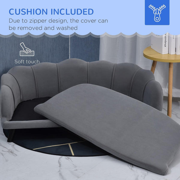 Pawhut Velvet Large Dog Couch with Foam Cushion for Big Dogs Charcoal Gray | Soft and Cute Puppy Sofa Bed, Pearl Design5