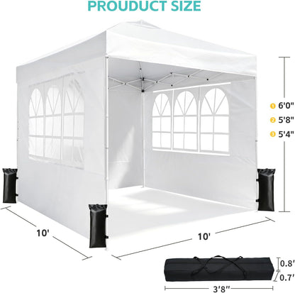 10X10 One Push Pop up Canopy Tent with Vented Roof, White | UPF 50+ UV Protection, 210D Waterproof Fabric, 3 Removable Sidewalls, Steel Frame, for Camping, Backyard Events2