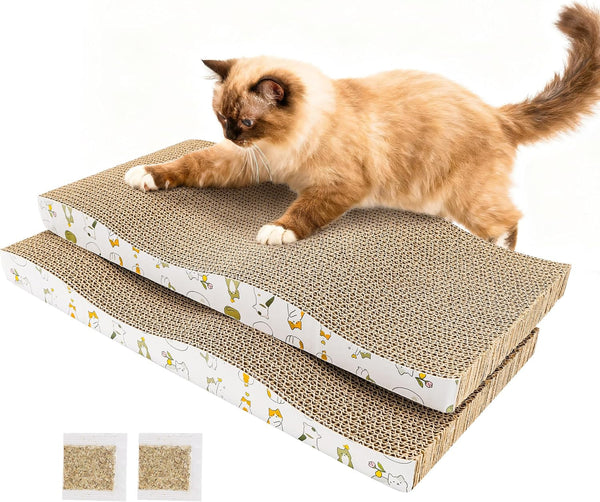 Patiencet Cat Scratch Pad with Box, 4 Pack Cardboard Cat Scratcher Lounge Bed for Indoor Cats, Reversible Corrugated Scratching Board Refill with Catnip9