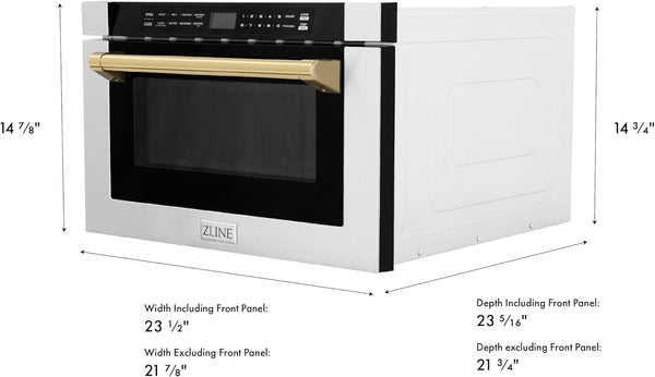 ZLINE Autograph Edition 24" 1.2 Cu. Ft. Built-In Microwave Drawer with a Traditional Handle in Stainless Steel and Gold Accents3
