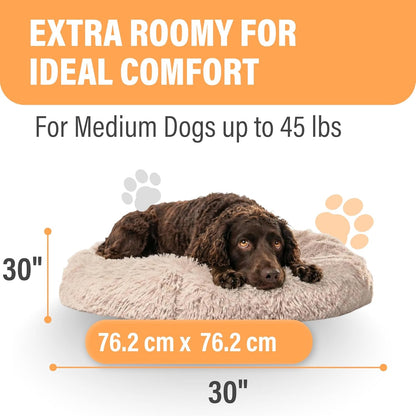 Active Pets Premium Medium Donut Dog Bed, Fits up to 45 Lbs, Machine Washable Cushion, Plush Long Pile Faux Fur Fabric, Portable Beige Pet Bed Furniture for Puppies Adult Canines & Cats4