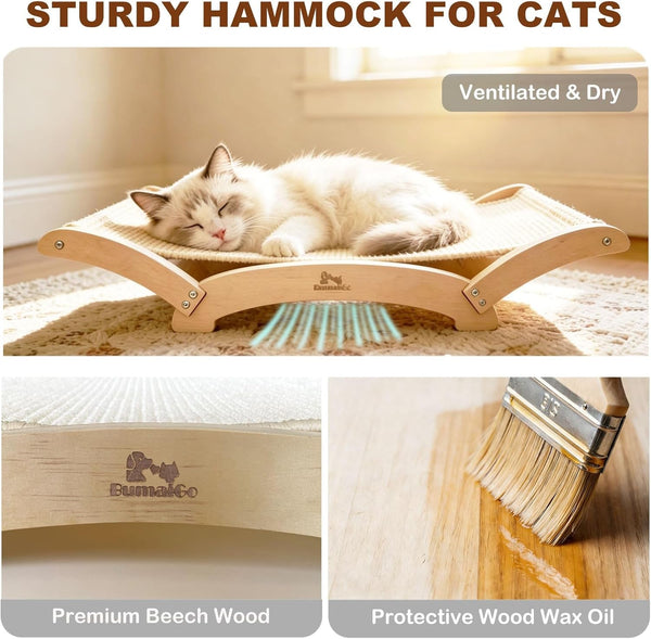 Extra-Large Sisal Cat Scratcher Bed for Indoor Cats, Cat Scratching Post with Hammock Nartural Sisal Scratch Pad for Large Cats Scratcher Lounge Chair, Wooden Cat Furniture (Light Nartural)2