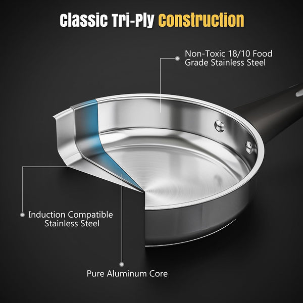 14-Piece Stainless Steel Cookware Set for Induction Stovetops – Non-Toxic Pots & Pans with Stay-Cool Handles, Glass Lids, Steamer, Pot Mats & Utensils – Dishwasher Safe Kitchen Cookware4