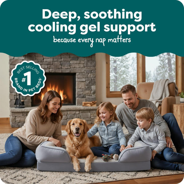 Furhaven Cooling Gel Dog Bed for Large Dogs, Perfect Comfort Sofa Bed with Cool Gel-Top Foam with a Solid Orthopedic Foam Base for Joint Support, Washable Cover, Jumbo XL, Plush & Velvet, Granite Gray2