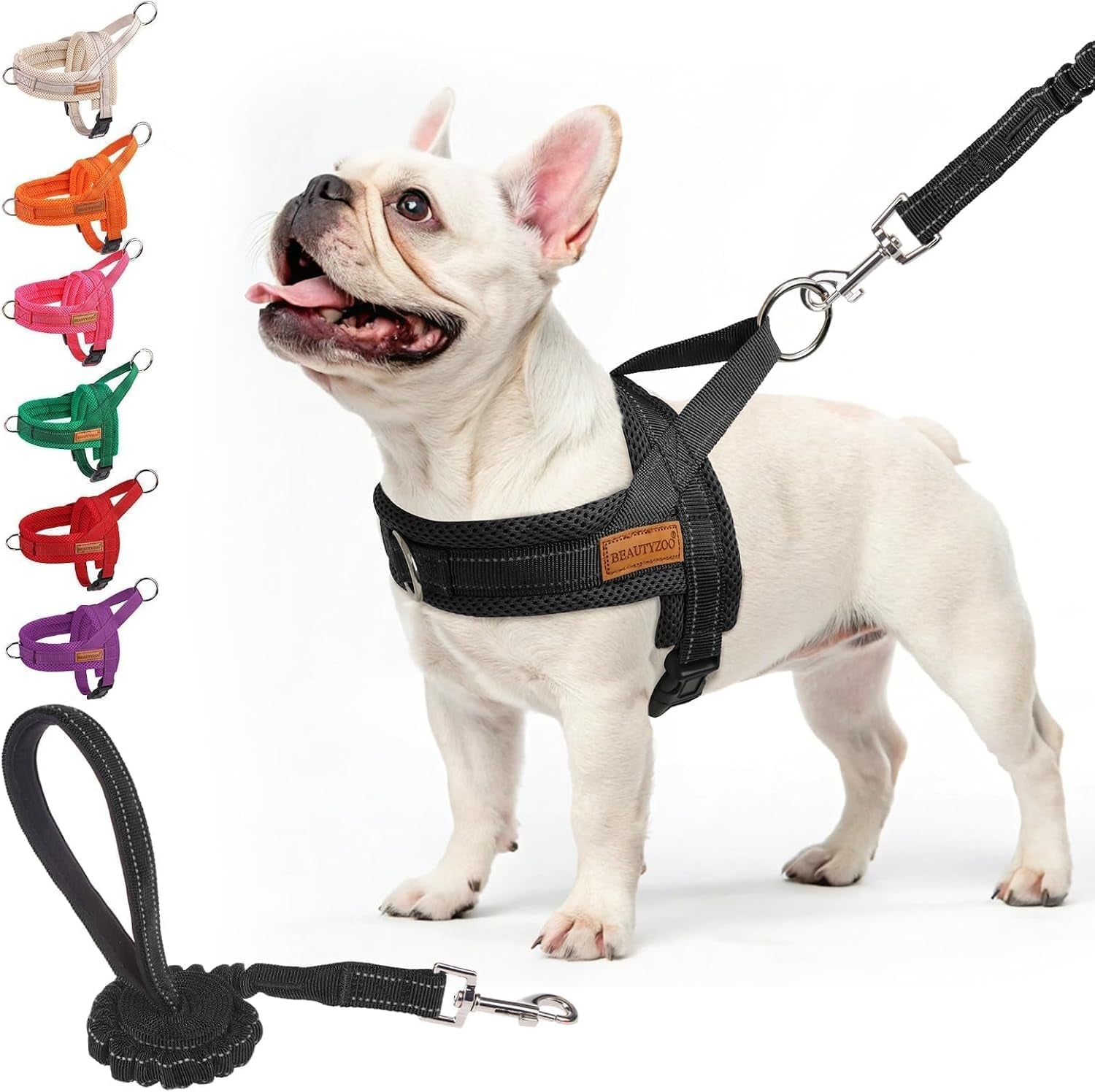 beautyzoo-dog-harness-no-pull-quick-fit-dog-harness-and-leash-set-escape-proof-vest-harness-with-soft-handle-reflective-breathable-mesh-padding-harness-for-medium-size-dog-training-walking-beige-m