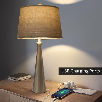 25.75" Modern Table Lamp for Bedroom Set of 2, USB C Port, Silver | Metal Desk Lamp with Gray Linen Shade, Tall Lamps for Living Room, Nightstand, End Tables, Home Office Decor6
