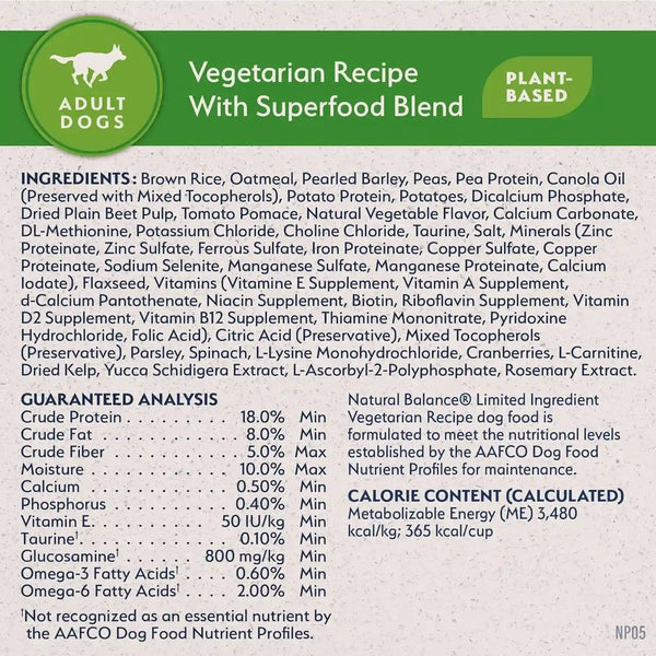 Natural Balance Limited Ingredient Adult Dry Dog Food with Vegan Plant Based Protein and Healthy Grains, Vegetarian Recipe, 24 Pound (Pack of 1)9
