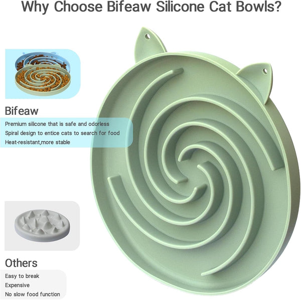 Bifeaw Slow Feeder Cat Bowl, Easy to Clean Silicone Bowl, Ideal for Dry and Wet Food (Green and Blue)2