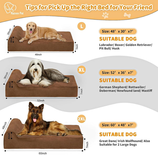 Rainmr Orthopedic Dog Beds for Large Dogs, 7" Memory Foam Dog Beds with Waterproof Liner, Durable Microsuede Cover, Removable and Washable, Nonskid Bottom, 60"X48"X7" XXL Chocolate4