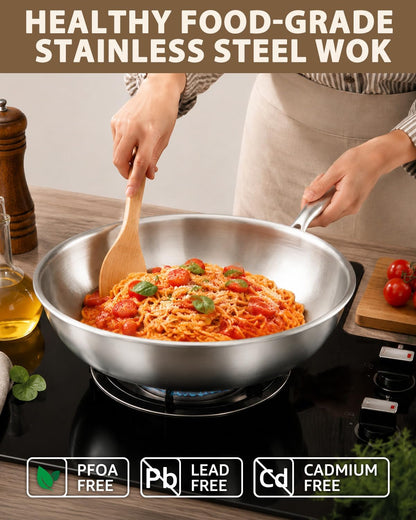 13-Inch Tri-Ply Stainless Steel Wok Pan with Lid | Detachable Handle | Stir-Frying Pan | Induction Wok | Dishwasher and Oven Safe | Heavy-Duty | Flat-Bottom7