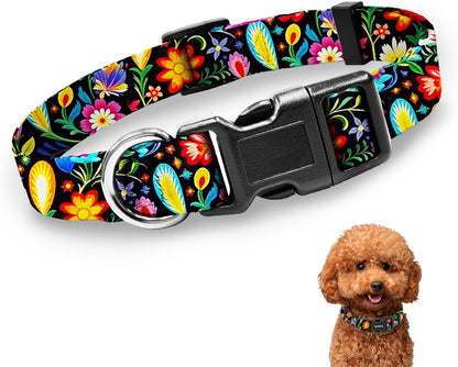 Kazazoo Dog Collar Cute and Soft Nylon Puppy Collar Girl Dogs, Adjustable Purple Dog Collars for Medium Dogs, Purple Flowers-M31