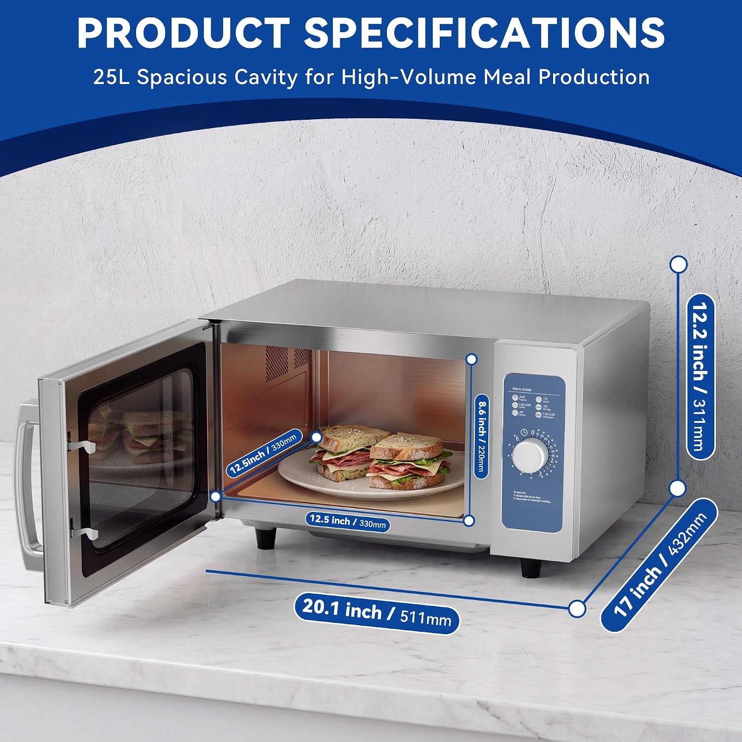 commercial-microwave-oven-countertop-with-dial-controls-0-9cu-ft-stainless-steel-6-cooking-presets-1000w-with-5-power-levels-easy-to-clean-for-restaurants-office-home-kitchen