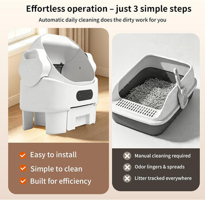 Automatic Cat Litter Box, Open-Top, Microwave Radar, Training | Safety, Large Bin, Whisper-Quiet Motor, Simple Setup, Rinses Clean Instantly, Ideal for Multiple Cats, White3