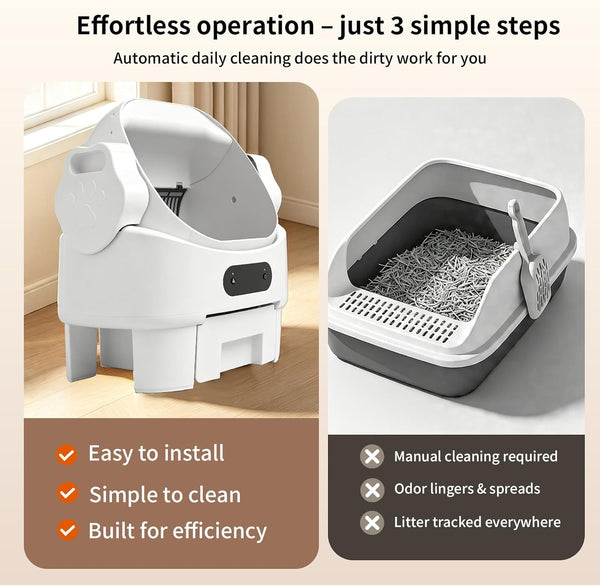 Automatic Cat Litter Box, Open-Top, Microwave Radar, Training | Safety, Large Bin, Whisper-Quiet Motor, Simple Setup, Rinses Clean Instantly, Ideal for Multiple Cats, White3