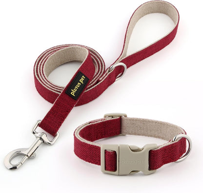 Plutus Pet Cotton Hemp Dog Collar and Leash Set, Adjustable Collar for Small, Medium, and Large Dogs, Heavy Duty and Soft on Skin, Lavender, S10