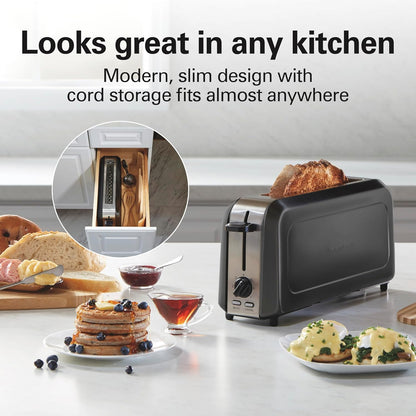 Slim Extra Wide Long Slot 2 Slice Toaster | Browning Control with 7 Shades | Auto Shutoff | Bagel & Cancel Buttons | Modern Slim Design Fits Any Space | Black | 229892