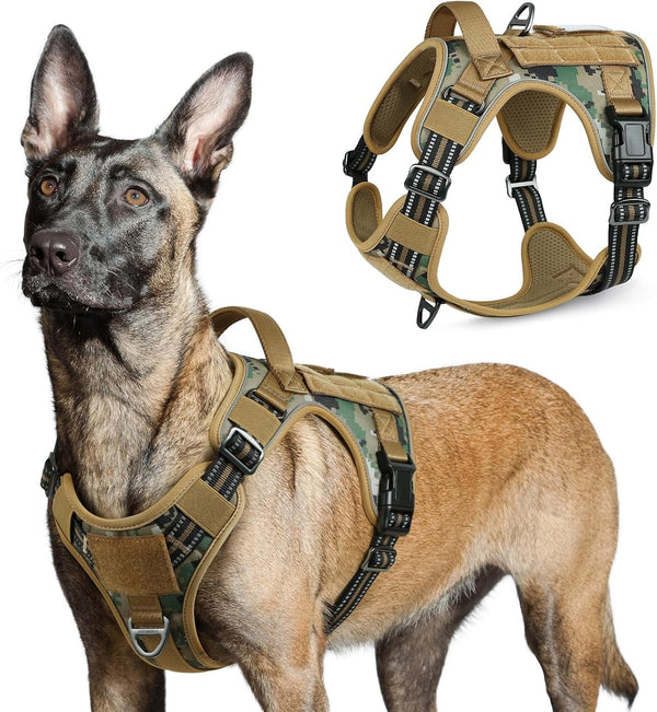 Rabbitgoo Tactical Dog Harness for Large, No Pull Military Service Vest | Molle & Handle, Heavy Duty, Adjustable, Reflective Straps, Easy Control for Training Walking, Black, Large49