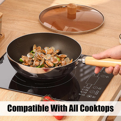 Titanium Wok with Lid, Non Stick Titanium Pans for Cooking, Ultra-Durable, Scratch-Resistant, Even Heating Frying Pans, Compatible with All Cooktops, Stainless Woks,7.87In6