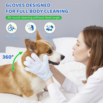 48 Pcs Pet Glove Wipes for Dogs, Pet Cleaning Gloves | Cleaning & Deodorizing Bathing Grooming Wipes,Unscented Thick Nourish Fur Glove Wipes for Pet Cleaning,Daily Care and Travel5