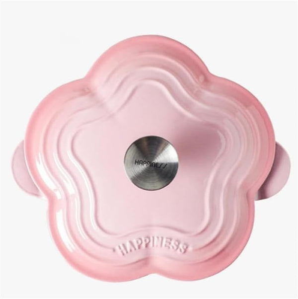 Enameled Cast Iron Dutch Oven Floral-Shaped Pot with Lid, Dual Handles, Works on All Stovetops, Oven Safe to 500°F, 2.5 Quart, Pink2