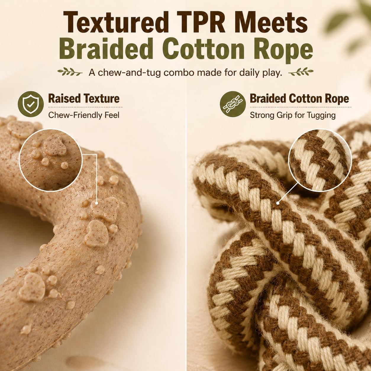small-dog-toy-puppy-teething-toy-solid-non-toxic-tpr-triangle-ring-natural-cotton-rope-lightweight-2-6-oz-design-for-indoor-play-oral-care-habits-boredom-relief-sand-brown