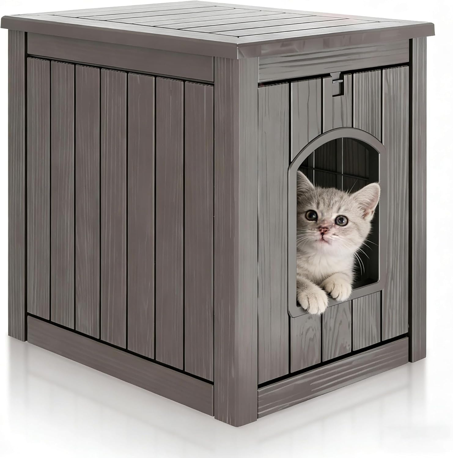 kamaboko-cat-litter-box-enclosure-waterproof-plastic-hidden-litter-box-furniture-with-openable-door-multi-functional-cat-furniture-for-living-room-bedroom-gray